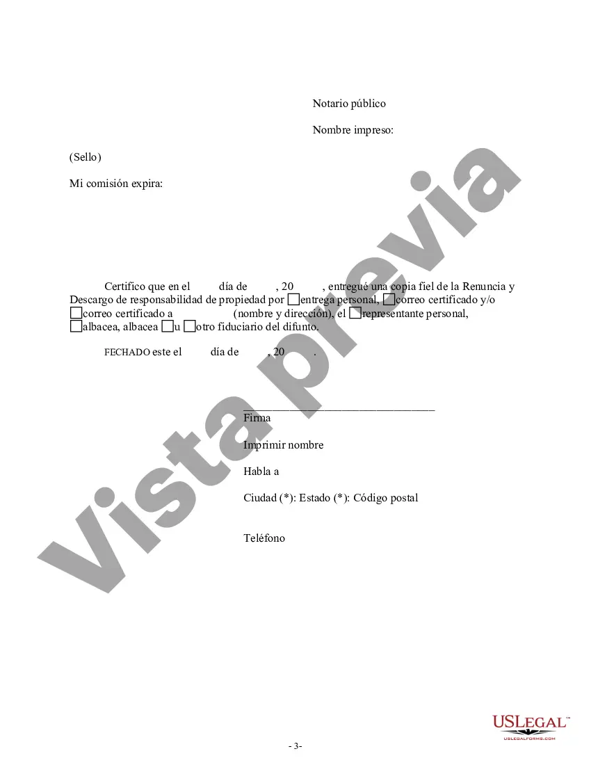Get Renuncia y renuncia de propiedad del testamento por testamento Preview Renuncia y renuncia de propiedad del testamento por testamento