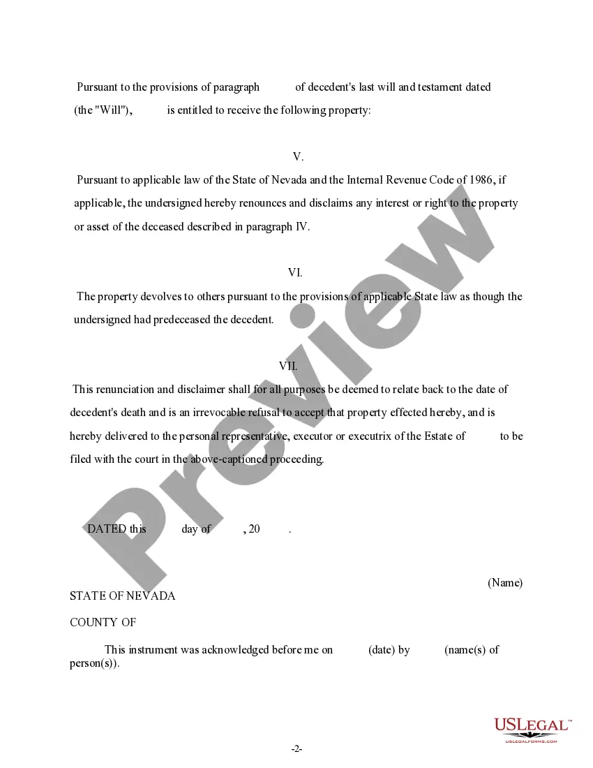 Preview Renunciation And Disclaimer of Property from Will by Testate