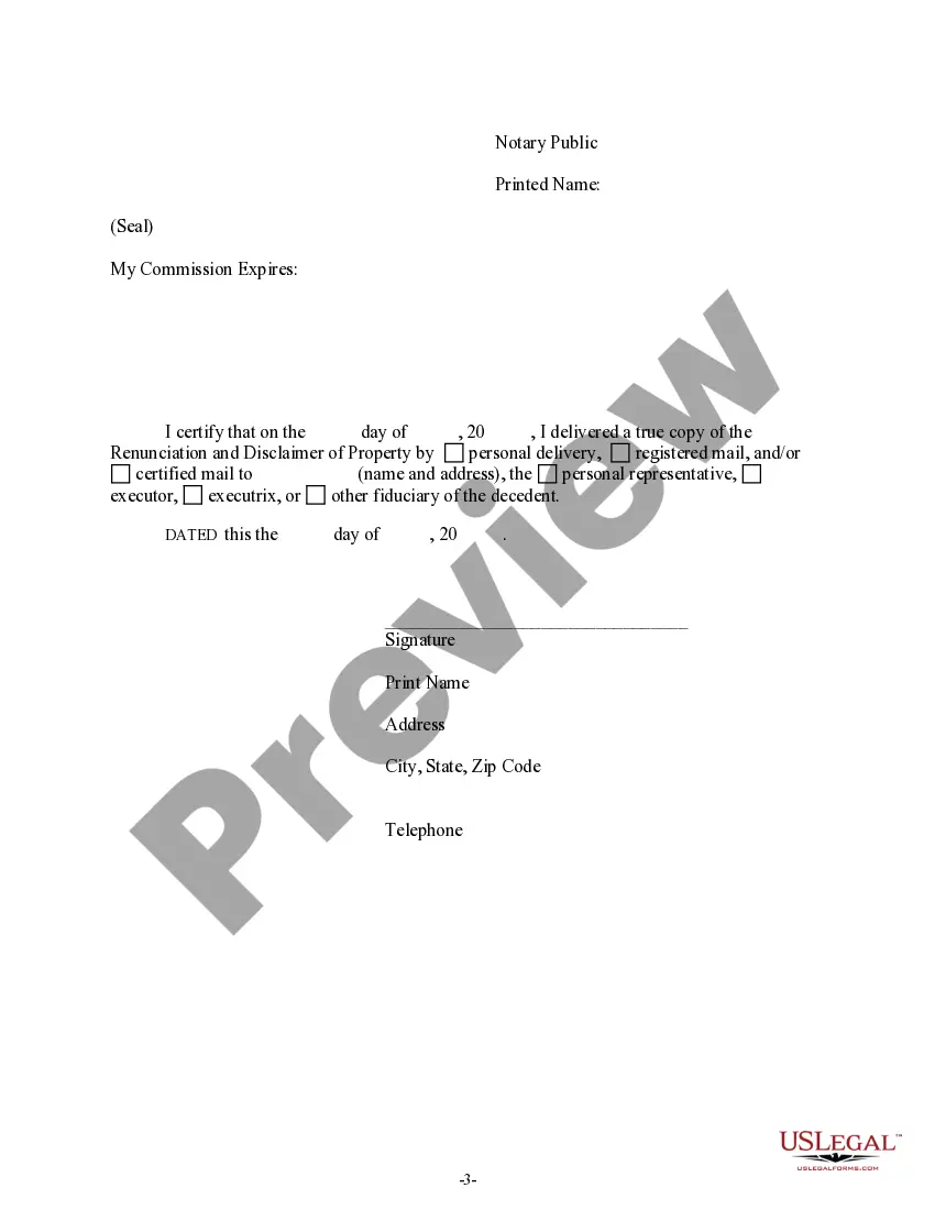 Preview Renunciation And Disclaimer of Property from Will by Testate
