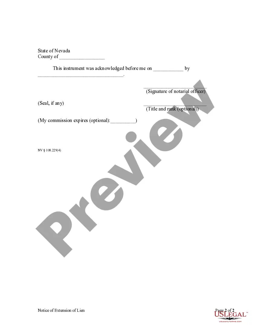 Preview Notice of Extension of Lien - Individual