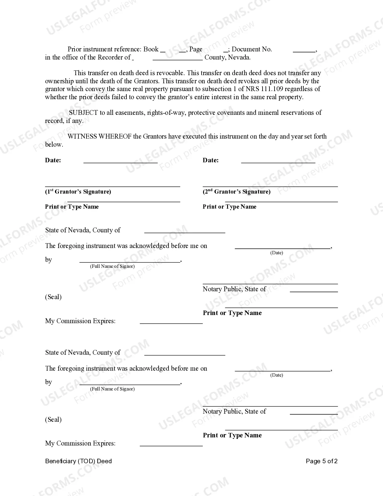 Preview Transfer on Death Deed or TOD - Beneficiary Deed from Husband and Wife / Two Individuals to Husband and Wife / Two Individuals