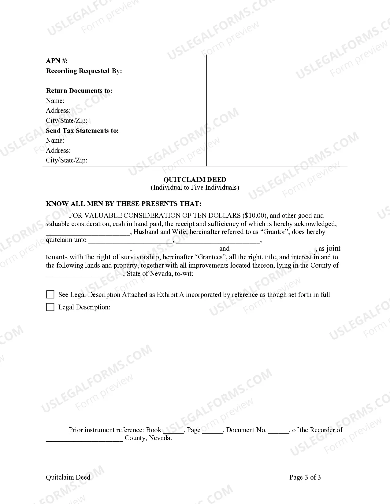 Preview Quitclaim Deed from One Individual to Five Individuals