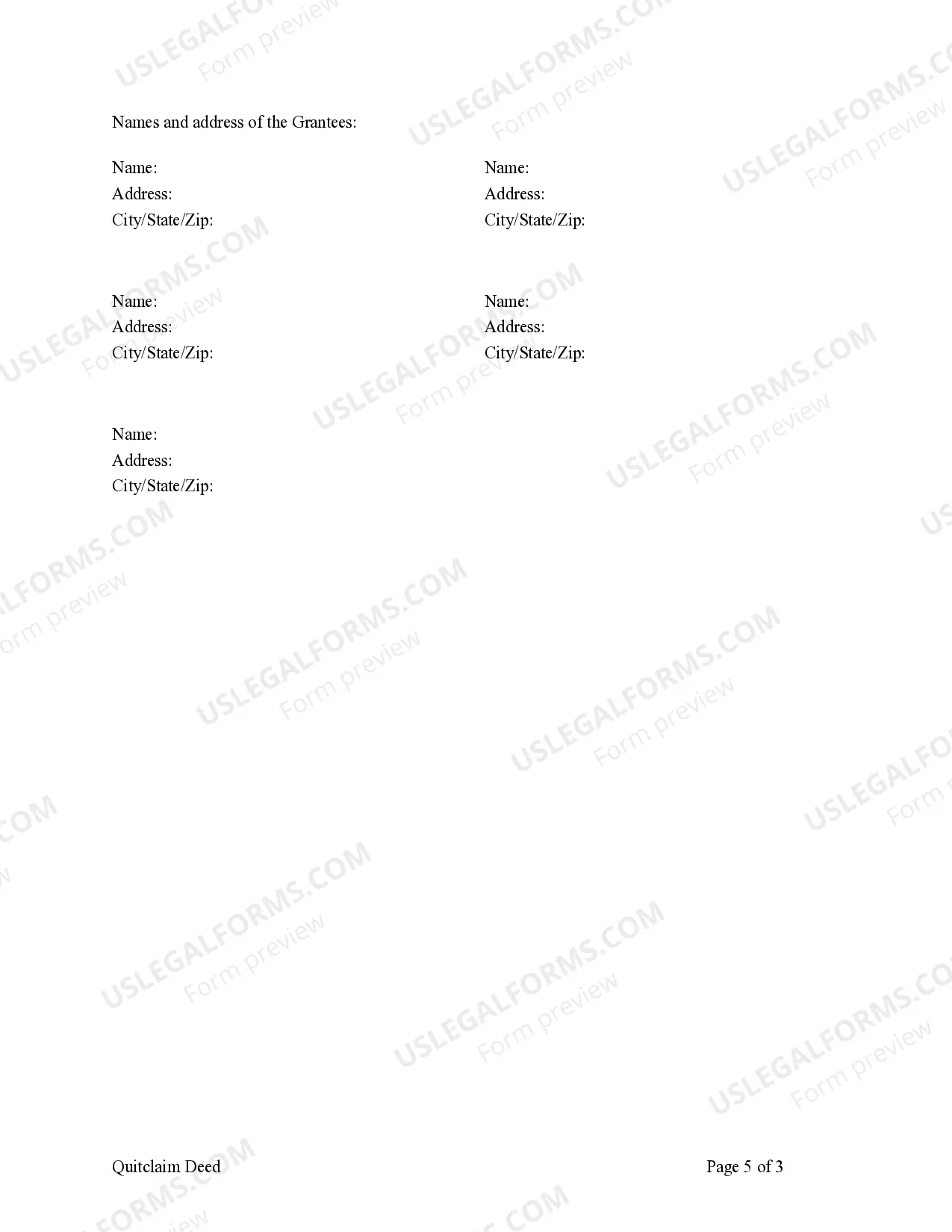 Preview Quitclaim Deed from One Individual to Five Individuals