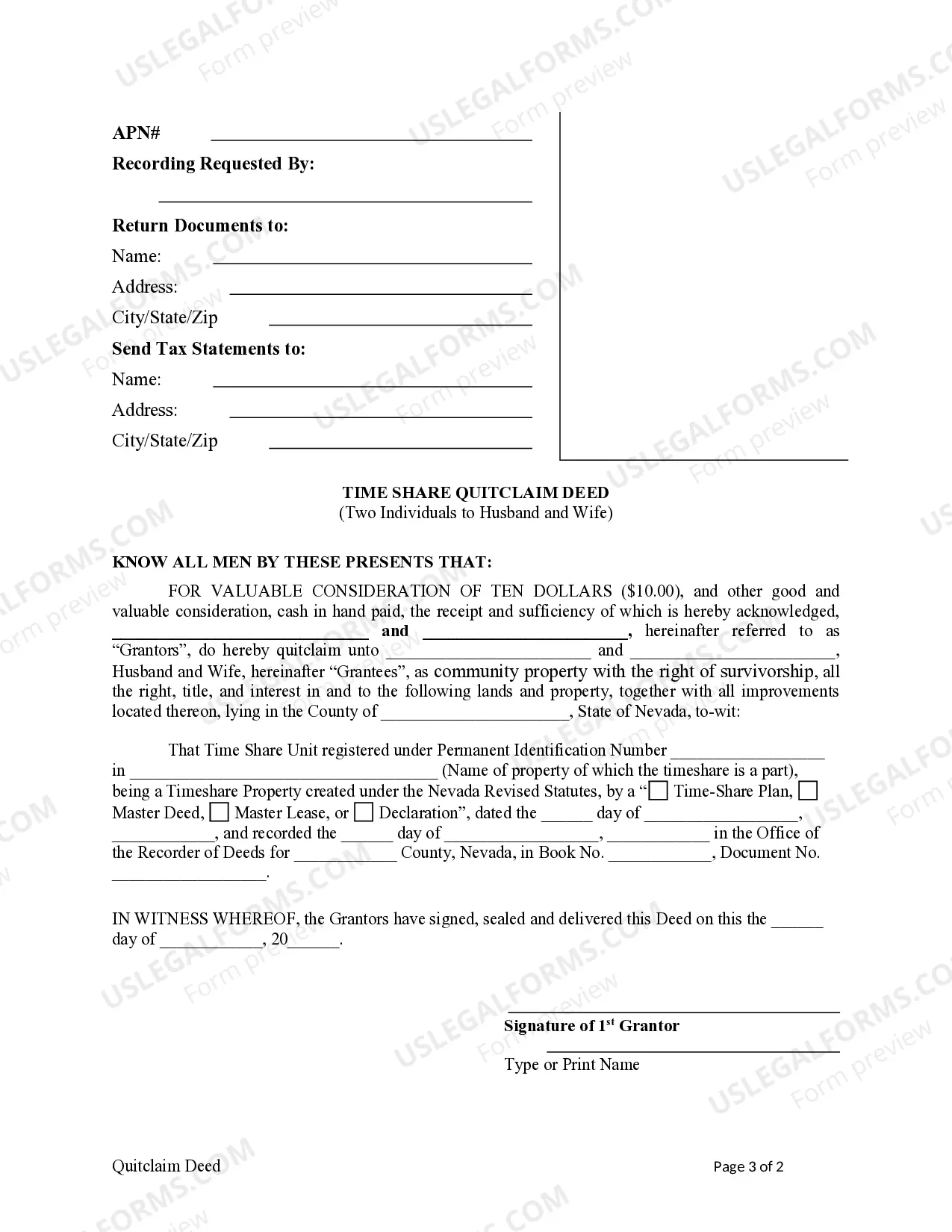 Preview Time Share - Quitclaim Deed - Two Individuals to Husband and Wife