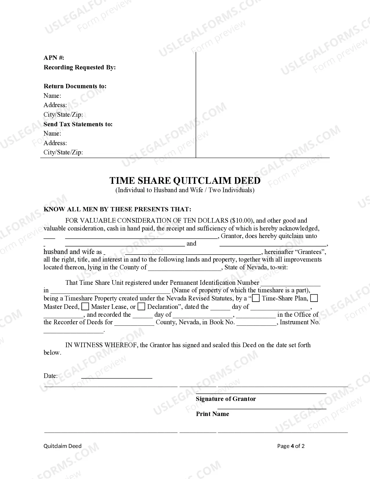 Preview Time Share Quitclaim Deed - Individual to Two Individuals / Husband and Wife