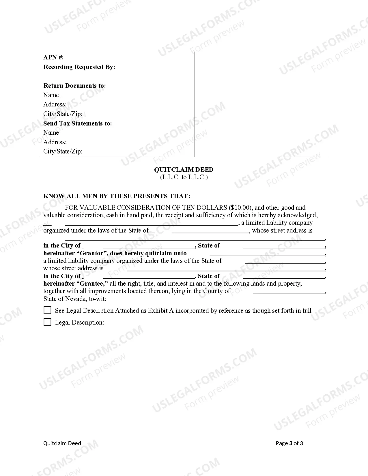 Preview Quitclaim Deed - LImited Liability Company to Limited Liability Company
