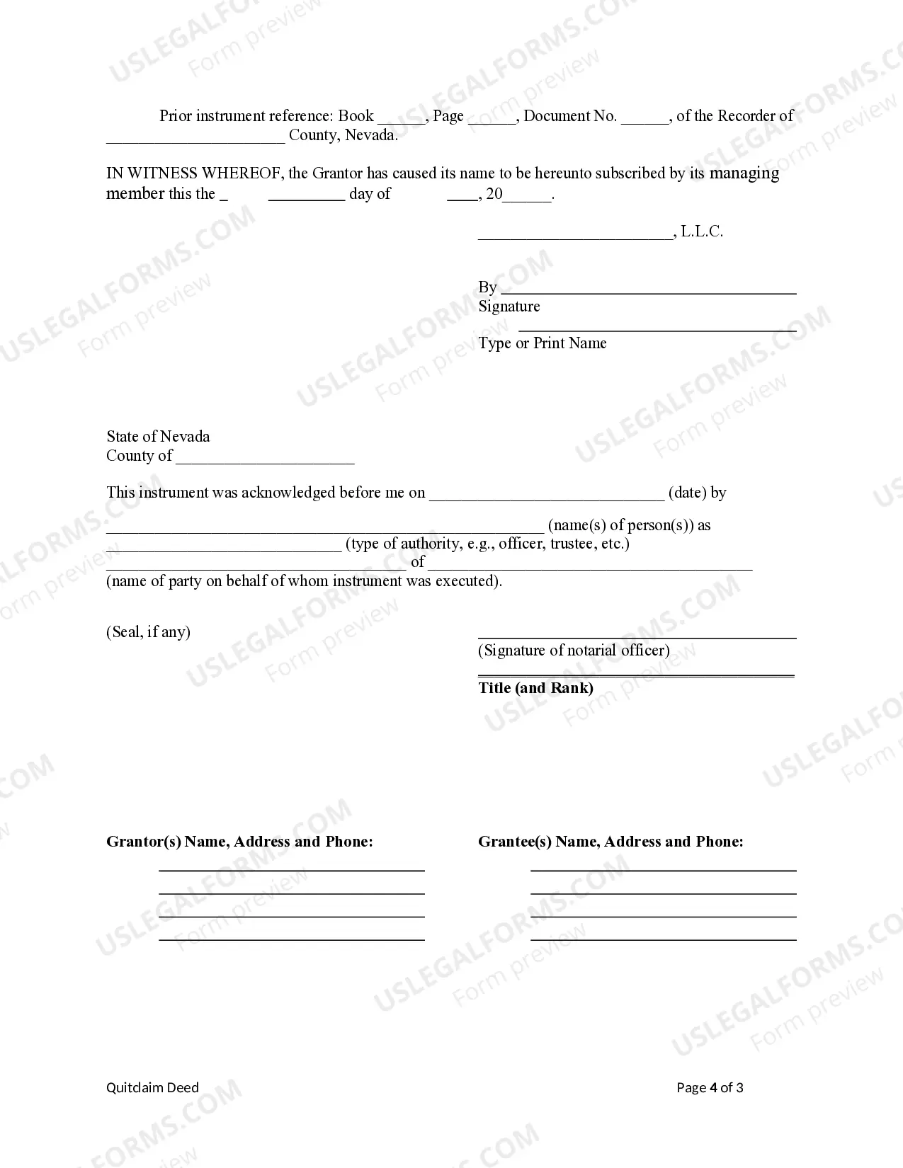 Preview Quitclaim Deed - LImited Liability Company to Limited Liability Company