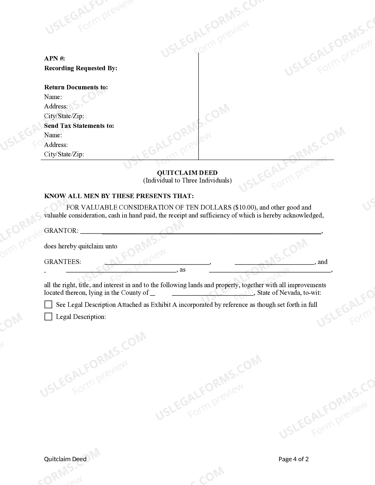 Preview Quitclaim Deed from an Individual to Three Individuals