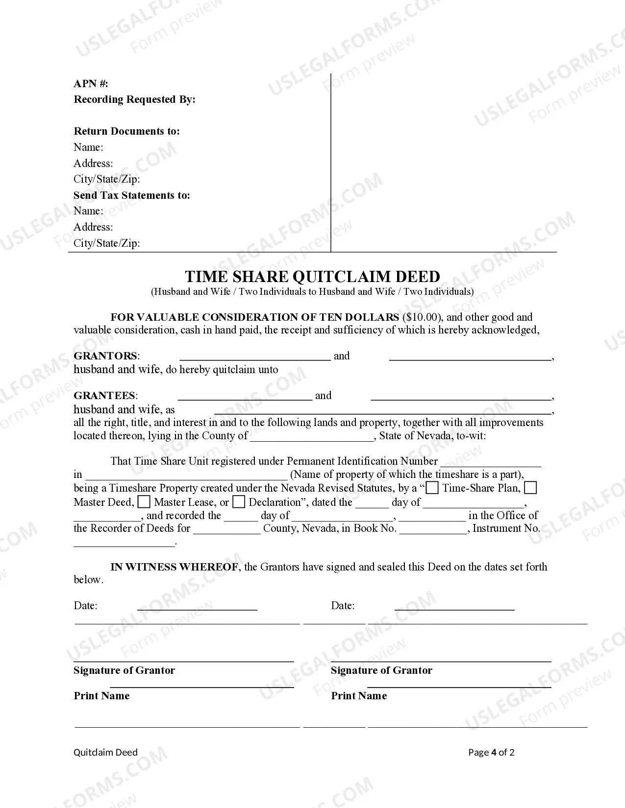 Preview Quitclaim Deed - Time Share from Two Individuals / Husband and Wife to Two Individuals / Husband and Wife
