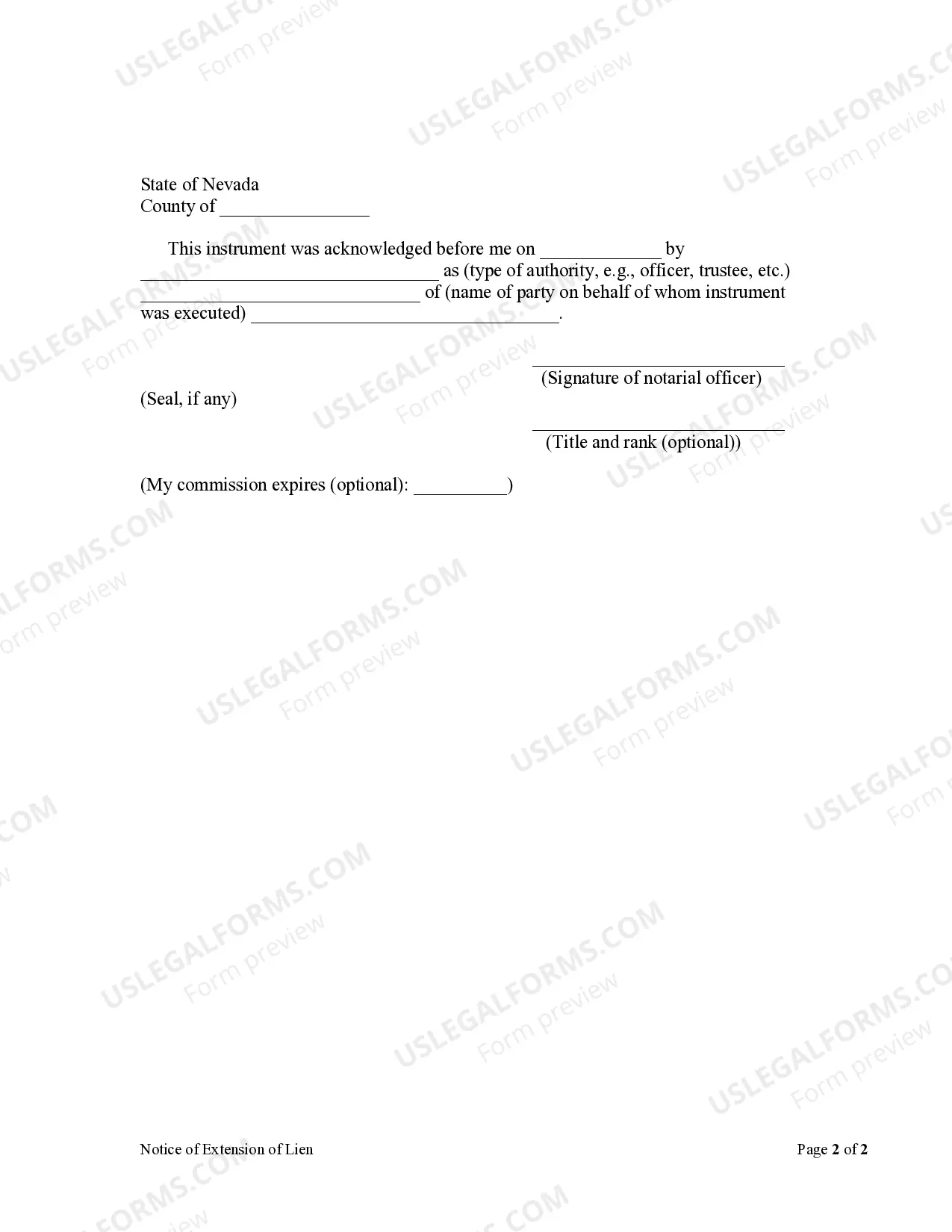 Preview Notice of Extension of Lien - Corporation
