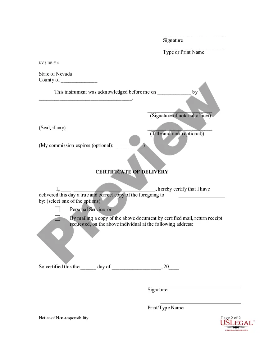 Preview Notice of Non Responsibility - Individual