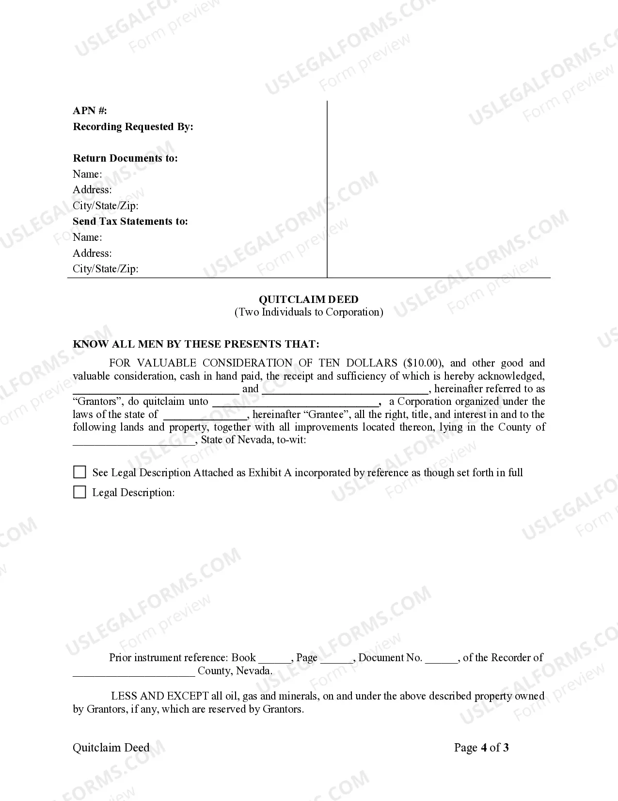 Preview Quitclaim Deed by Two Individuals to Corporation