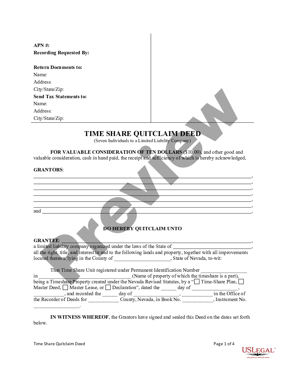 page 2 Time Share Quitclaim Deed - Seven Individuals to a Limited Liability Company preview