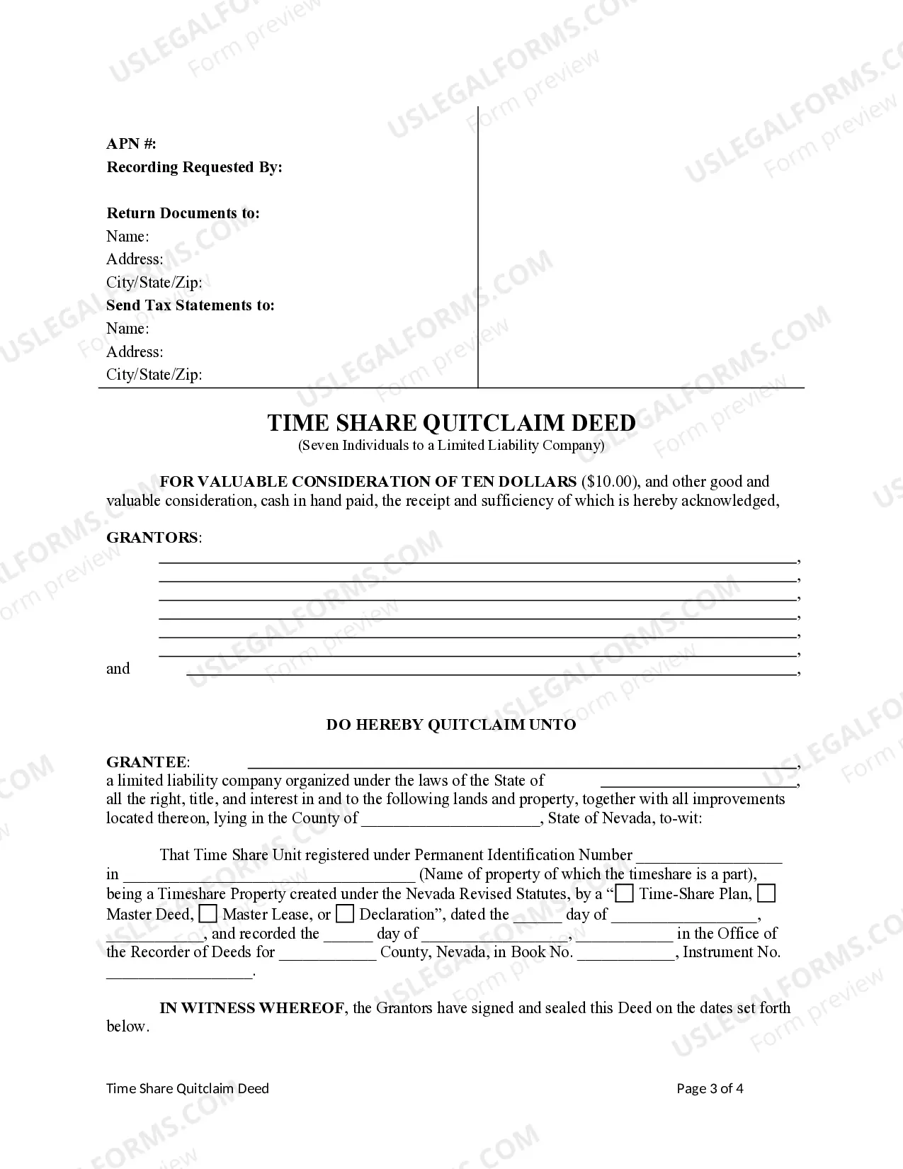 Preview Time Share Quitclaim Deed - Seven Individuals to a Limited Liability Company
