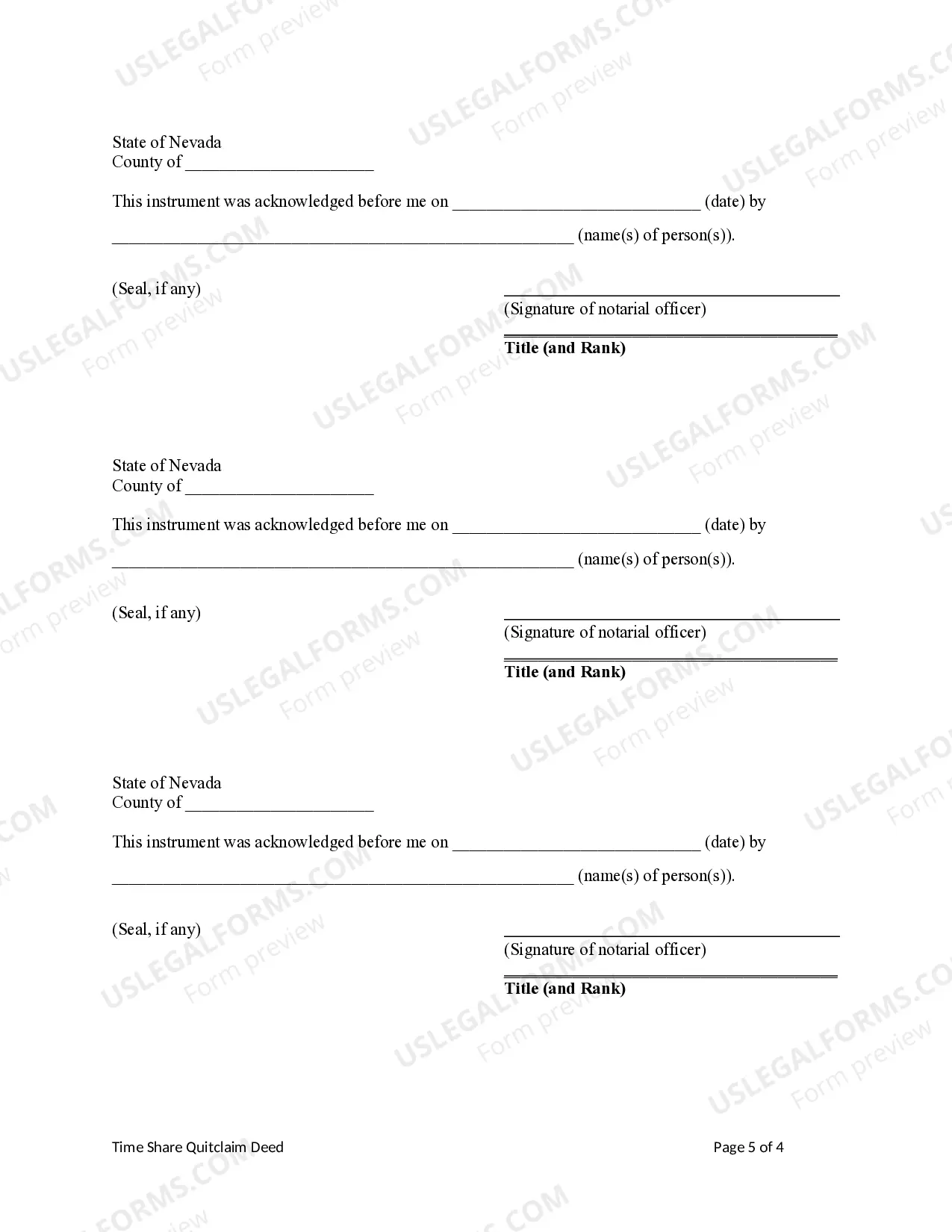 Preview Time Share Quitclaim Deed - Seven Individuals to a Limited Liability Company