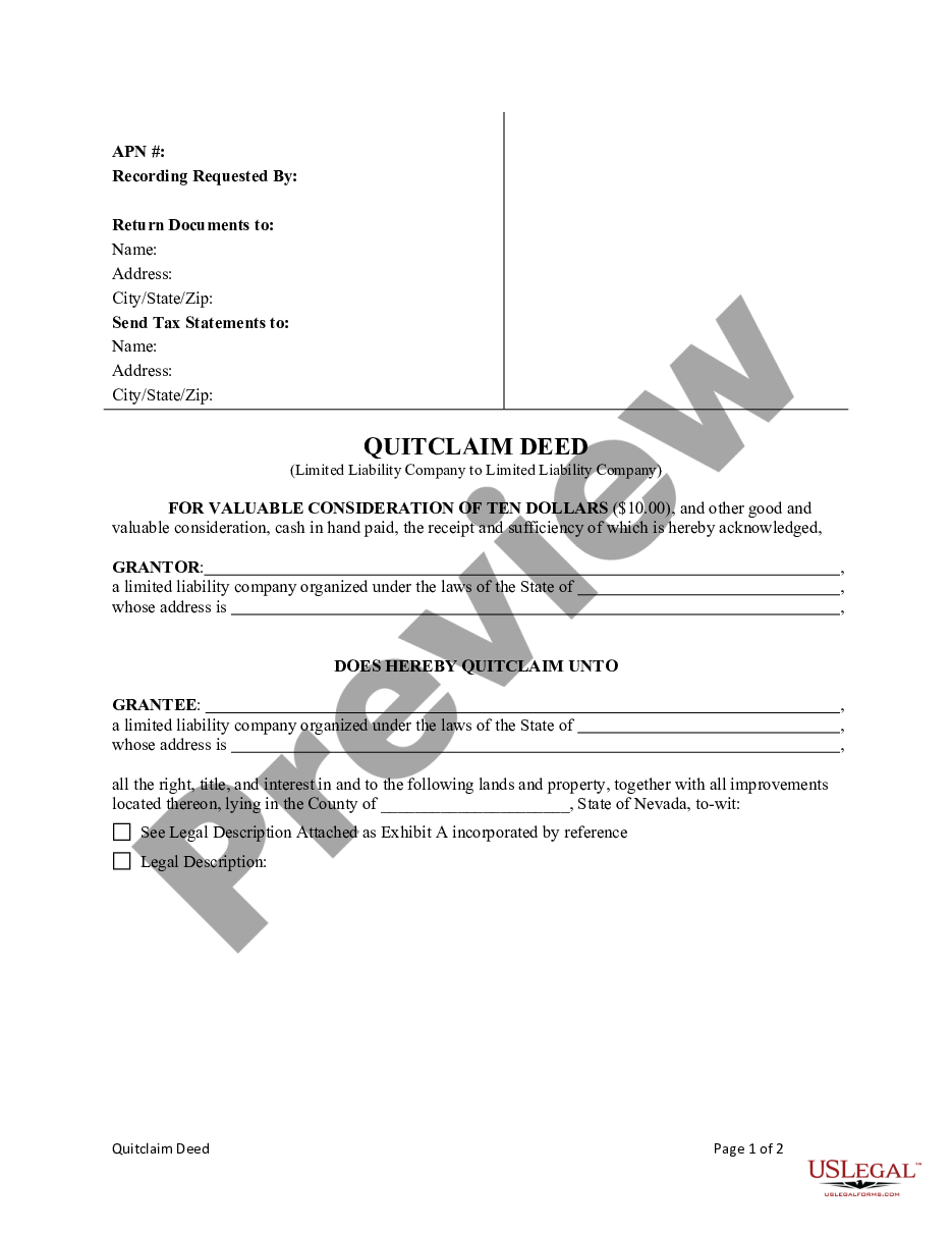 page 2 Quitclaim Deed from a Limited Liability Company to a Limited Liability Company preview