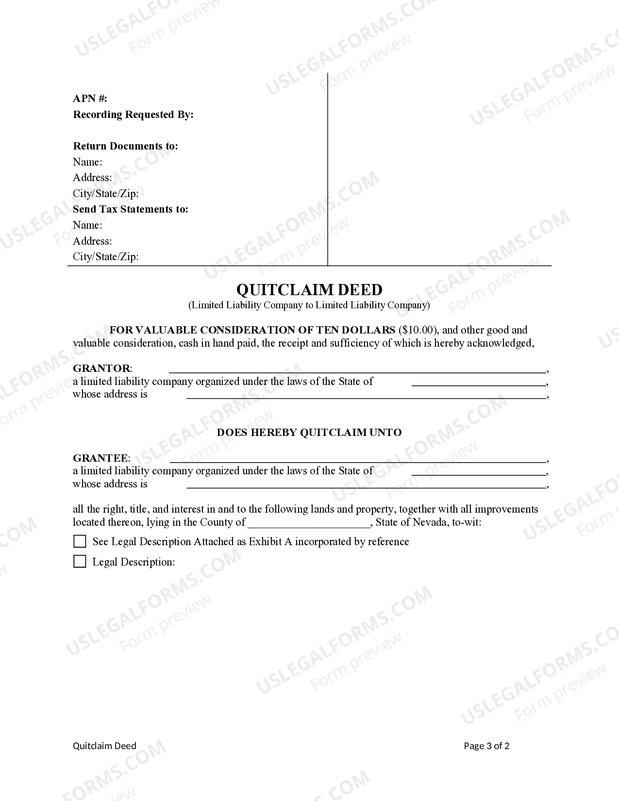 Preview Quitclaim Deed from a Limited Liability Company to a Limited Liability Company