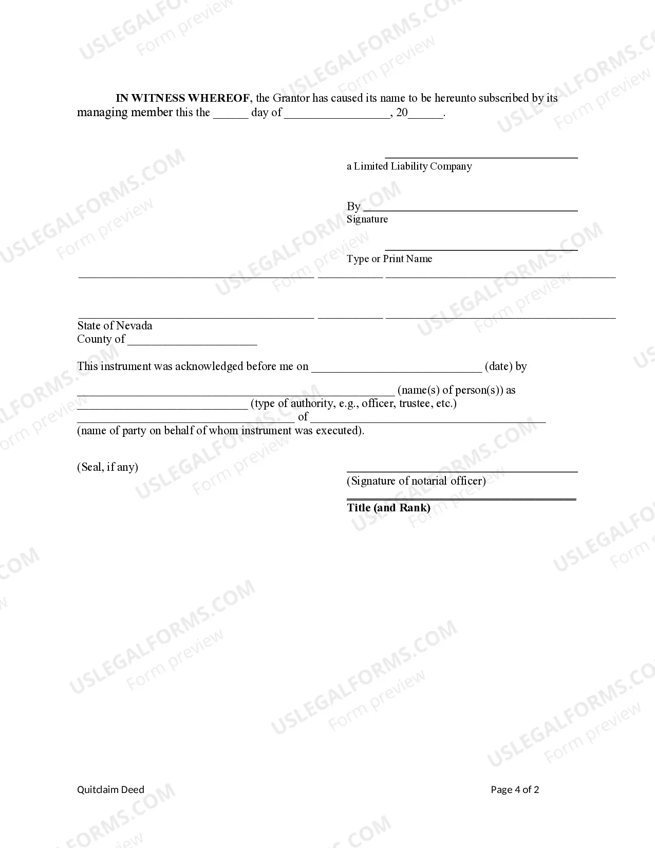 Preview Quitclaim Deed from a Limited Liability Company to a Limited Liability Company