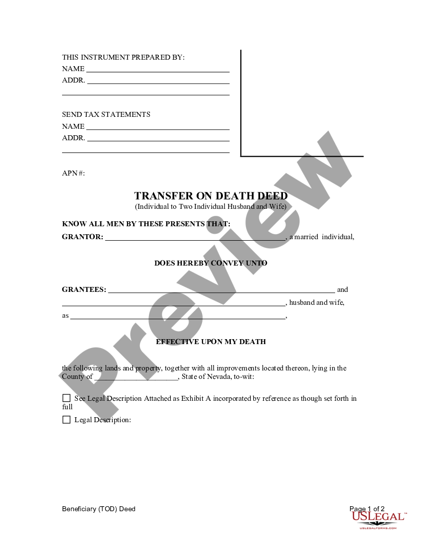 Nevada Deed Beneficiary Form US Legal Forms