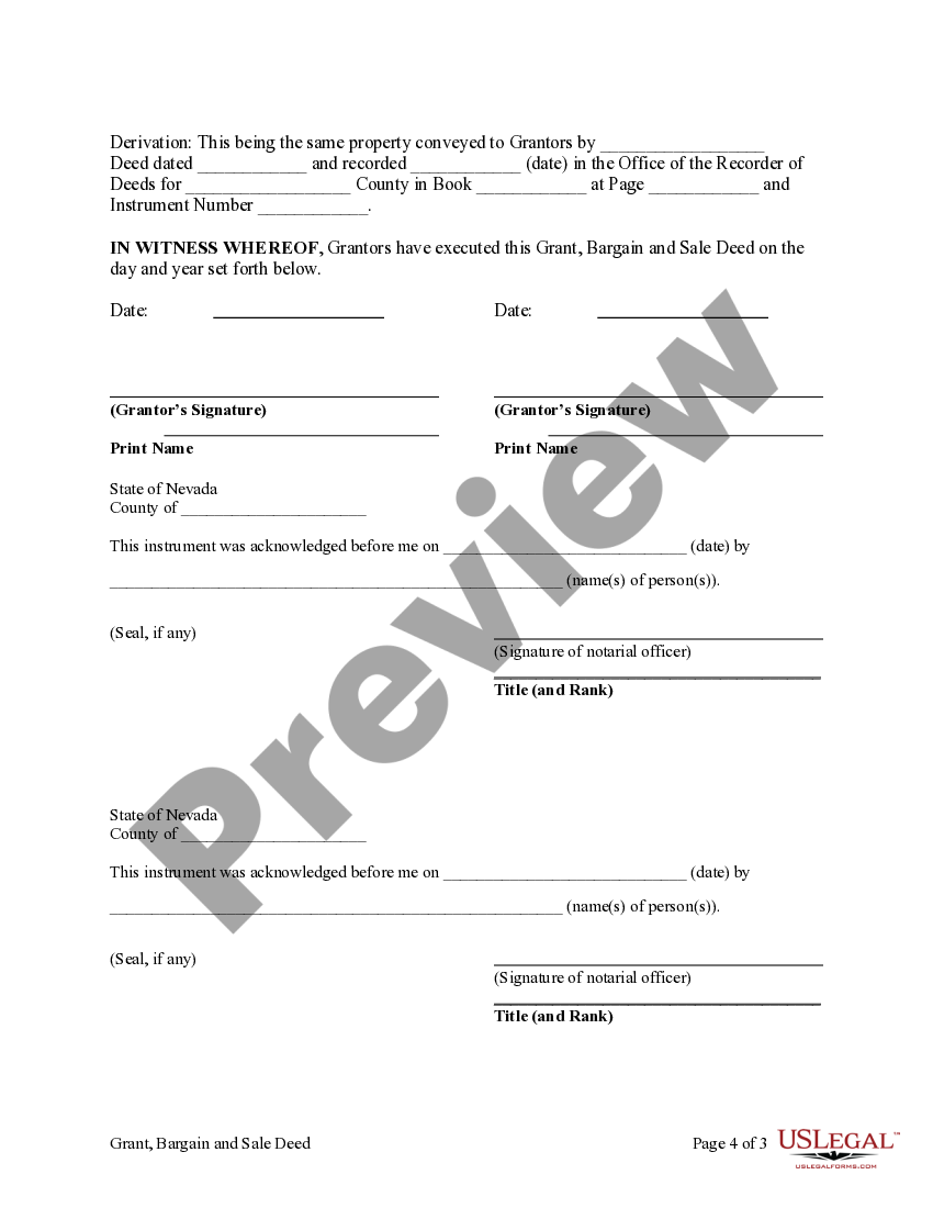 Nevada Grant Grant Deed Nevada US Legal Forms