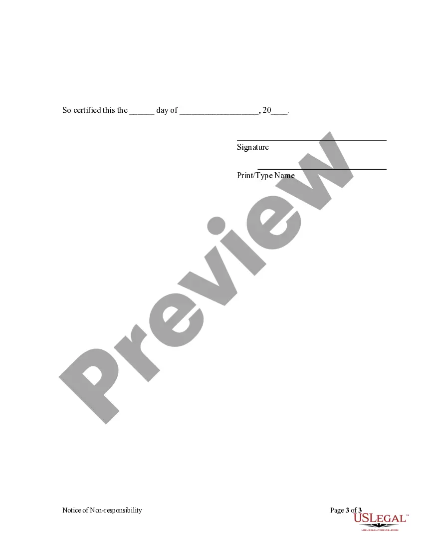 Preview Notice of Non Responsibility - Corporation