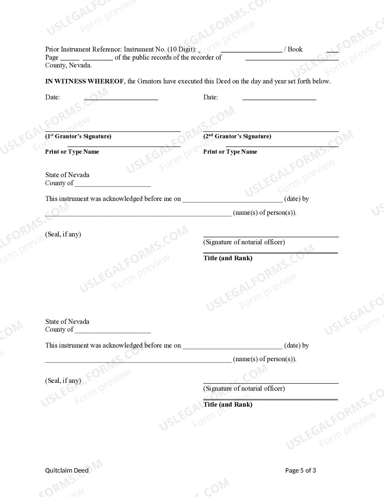 Preview Quitclaim Deed - Two Individuals to Three Individuals