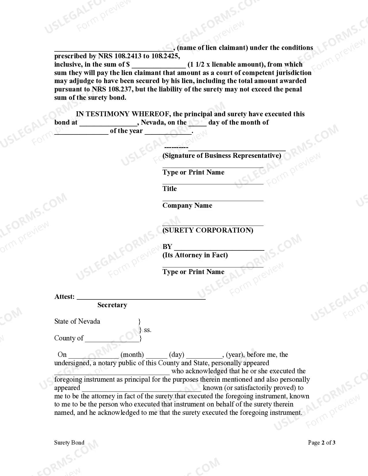 Preview Surety Bond Form - Corporation