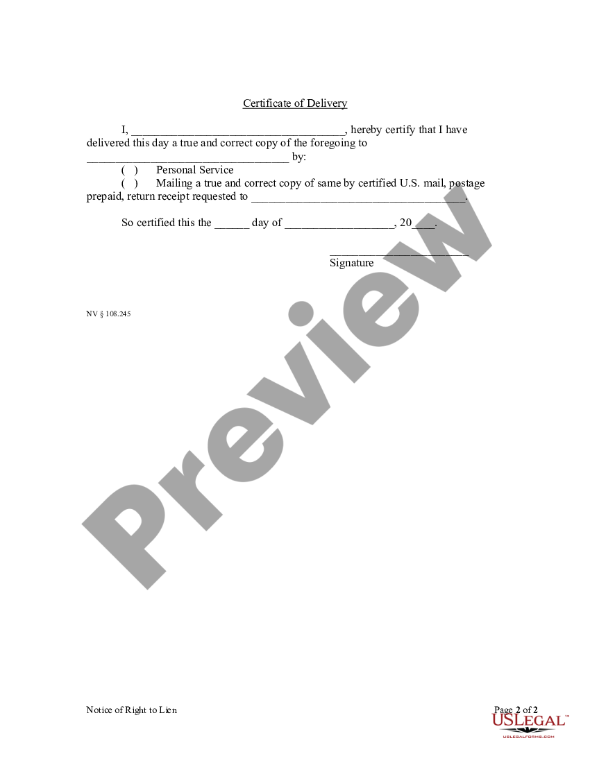 Nevada Pre Lien Form | US Legal Forms