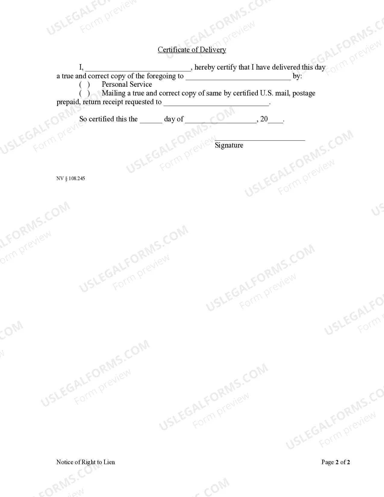 Preview Notice of Right to Lien - Corporation