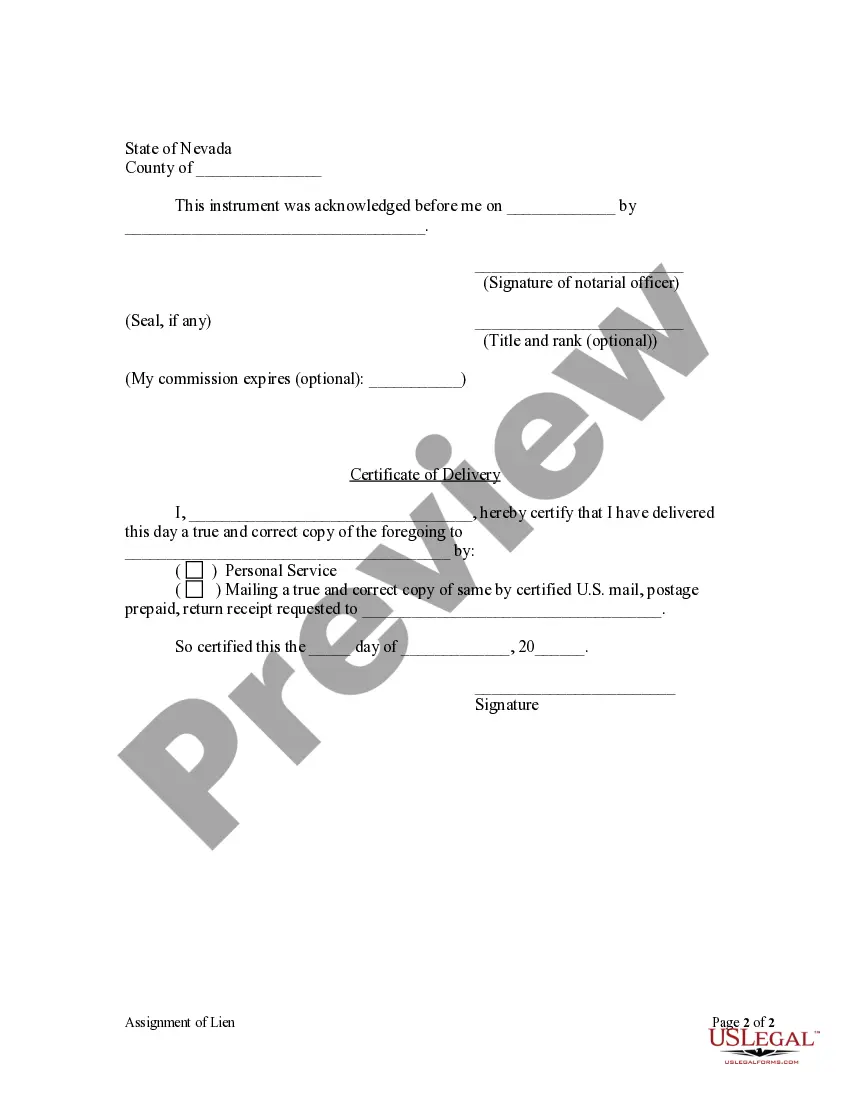 Preview Assignment of Lien - Individual