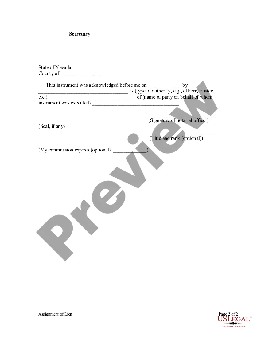 Preview Assignment of Lien - Corporation