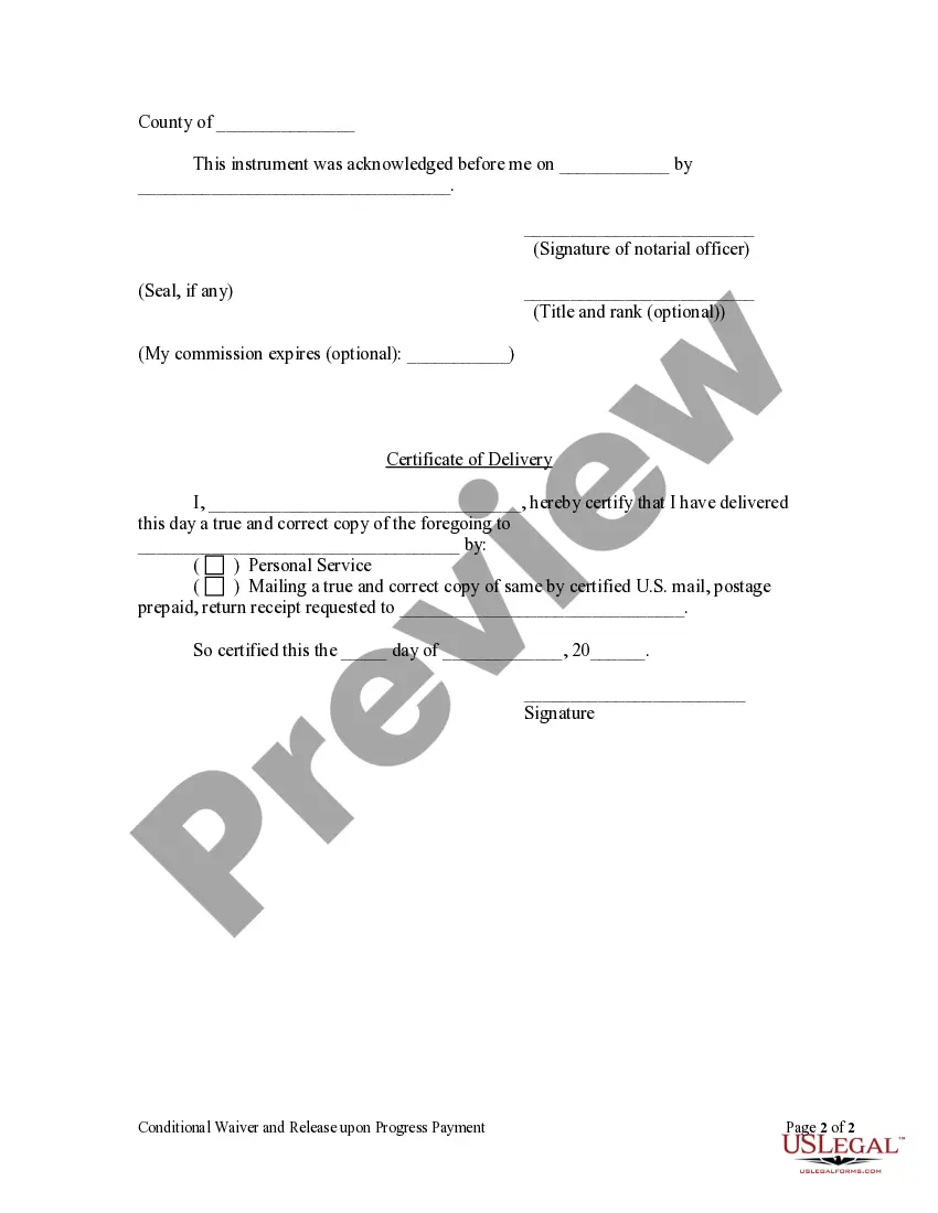 Preview Conditional Waiver and Release Upon Progress Payment - Individual