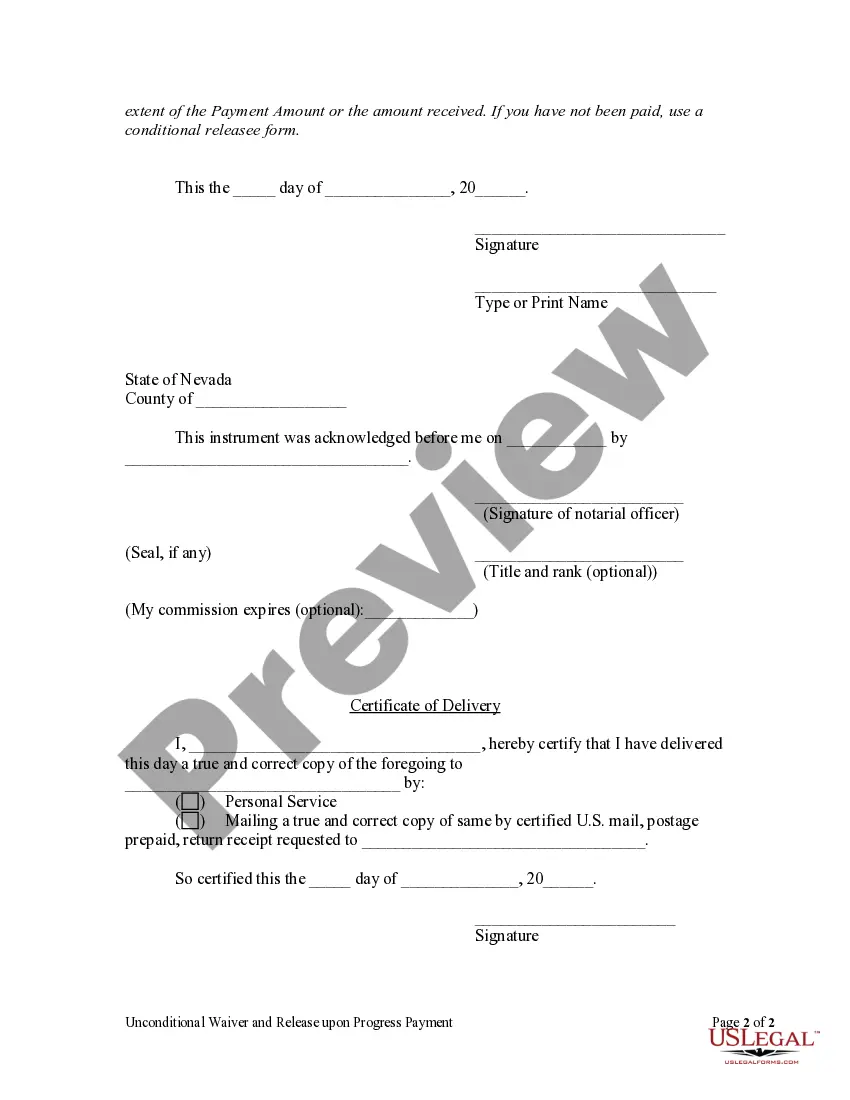 Preview Unconditional Waiver and Release Upon Progress Payment - Individual