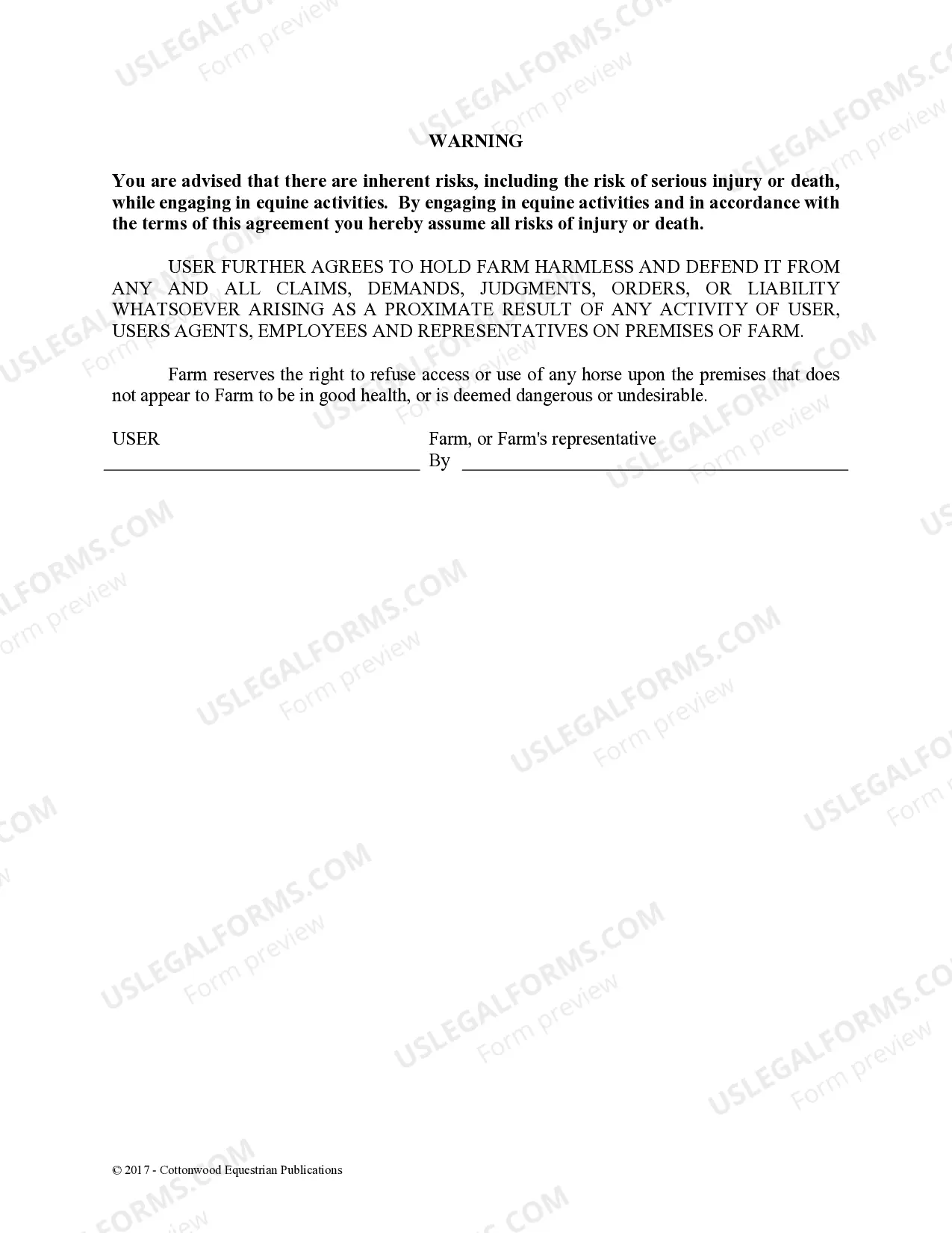 Preview Facility Release Agreement - Show Or Clinic - Horse Equine Forms