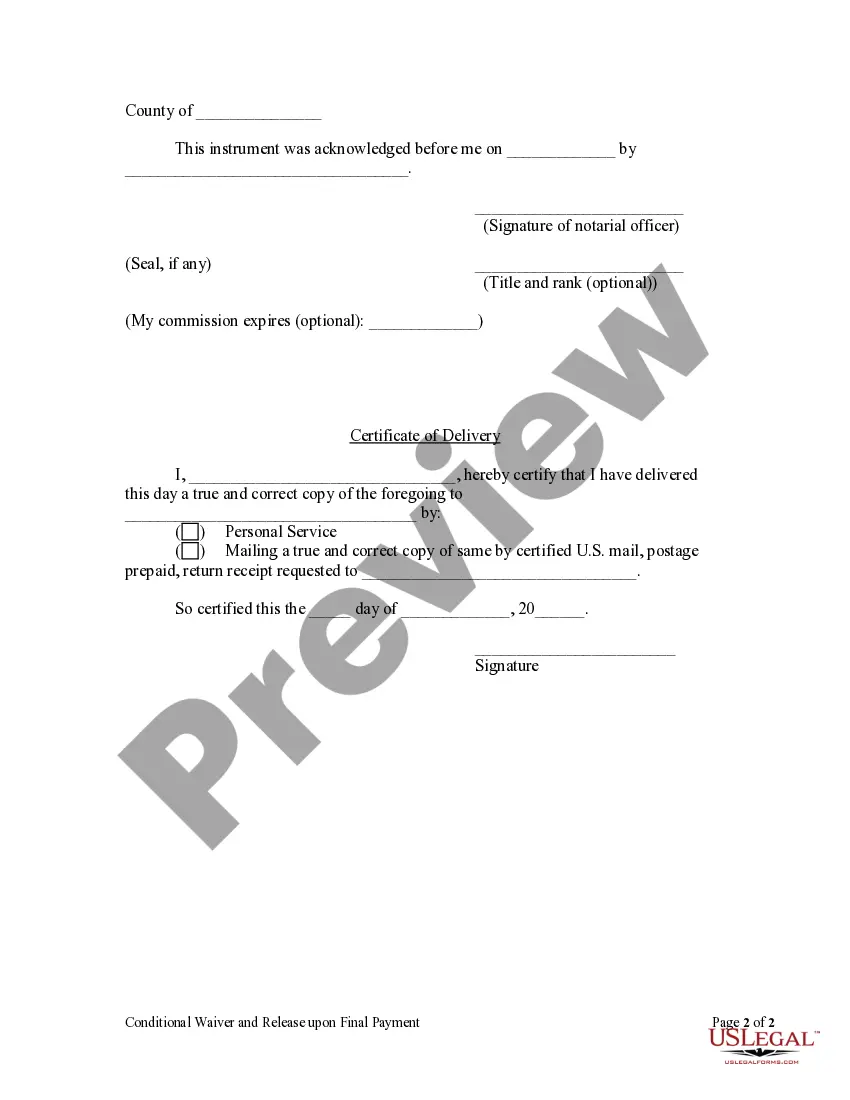 Get Conditional Waiver and Release Upon Final Payment - Individual Preview Conditional Waiver and Release Upon Final Payment - Individual