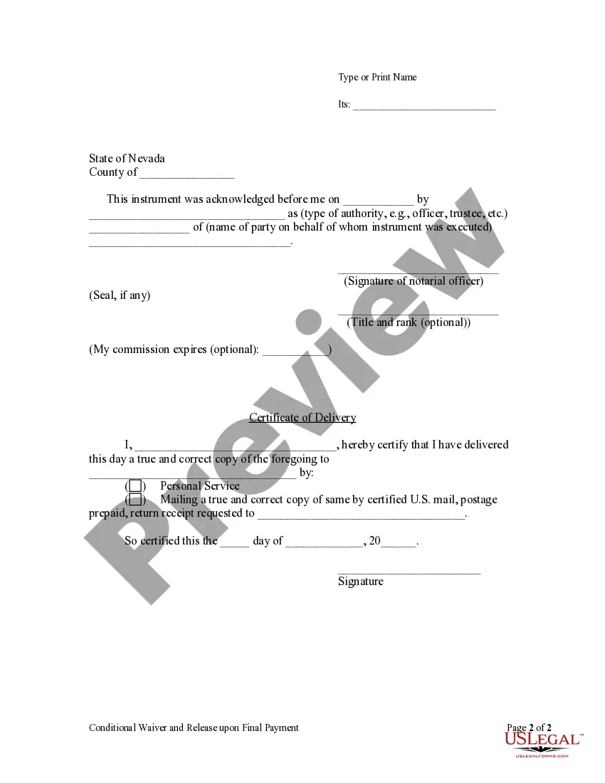 Preview Conditional Waiver and Release Upon Final Payment - Corporation or LLC