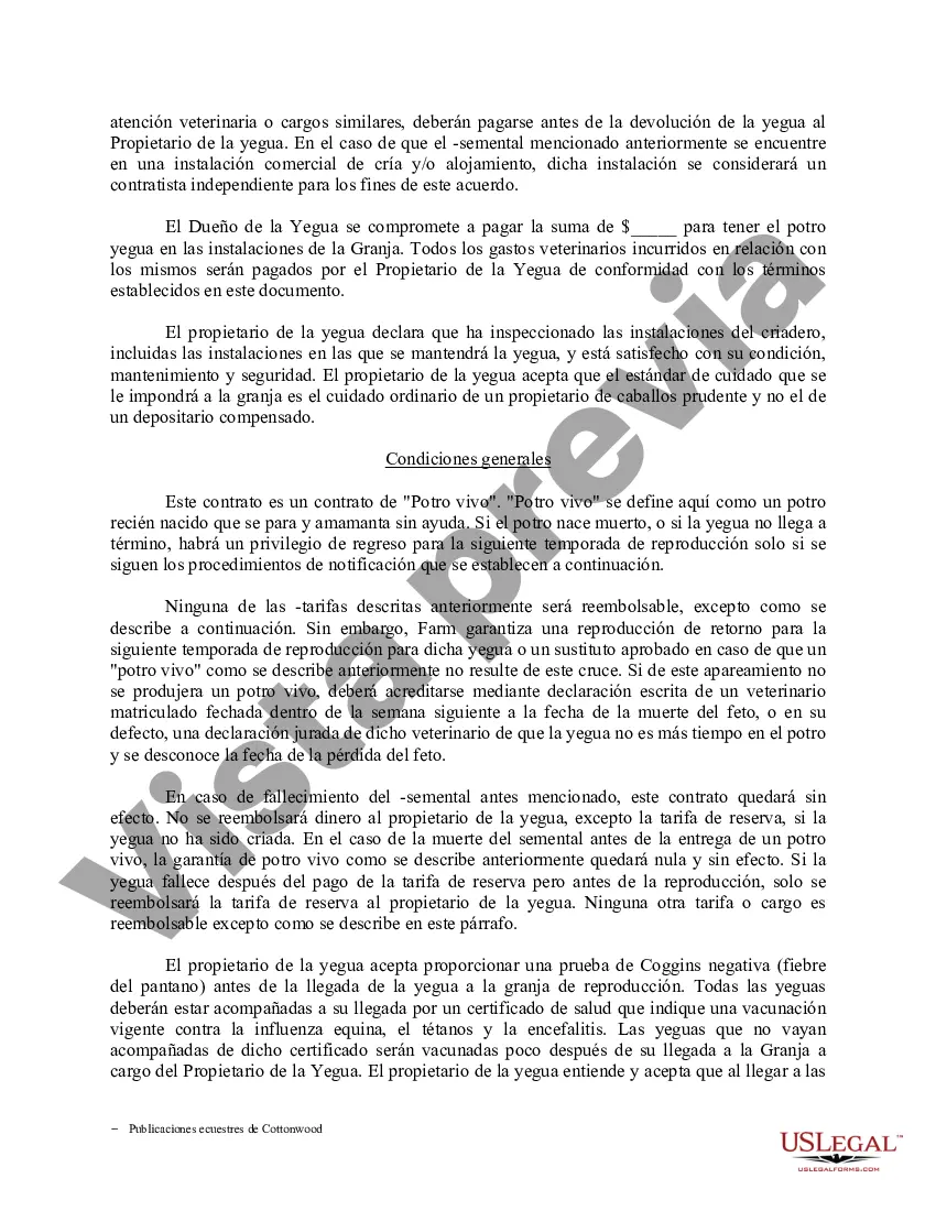 Preview Contrato de servicio de semental - Formularios equinos de caballos