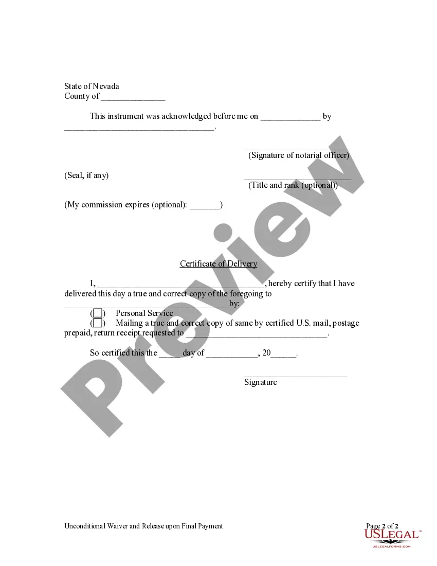 Preview Unconditional Waiver and Release Upon Final Payment - Individual