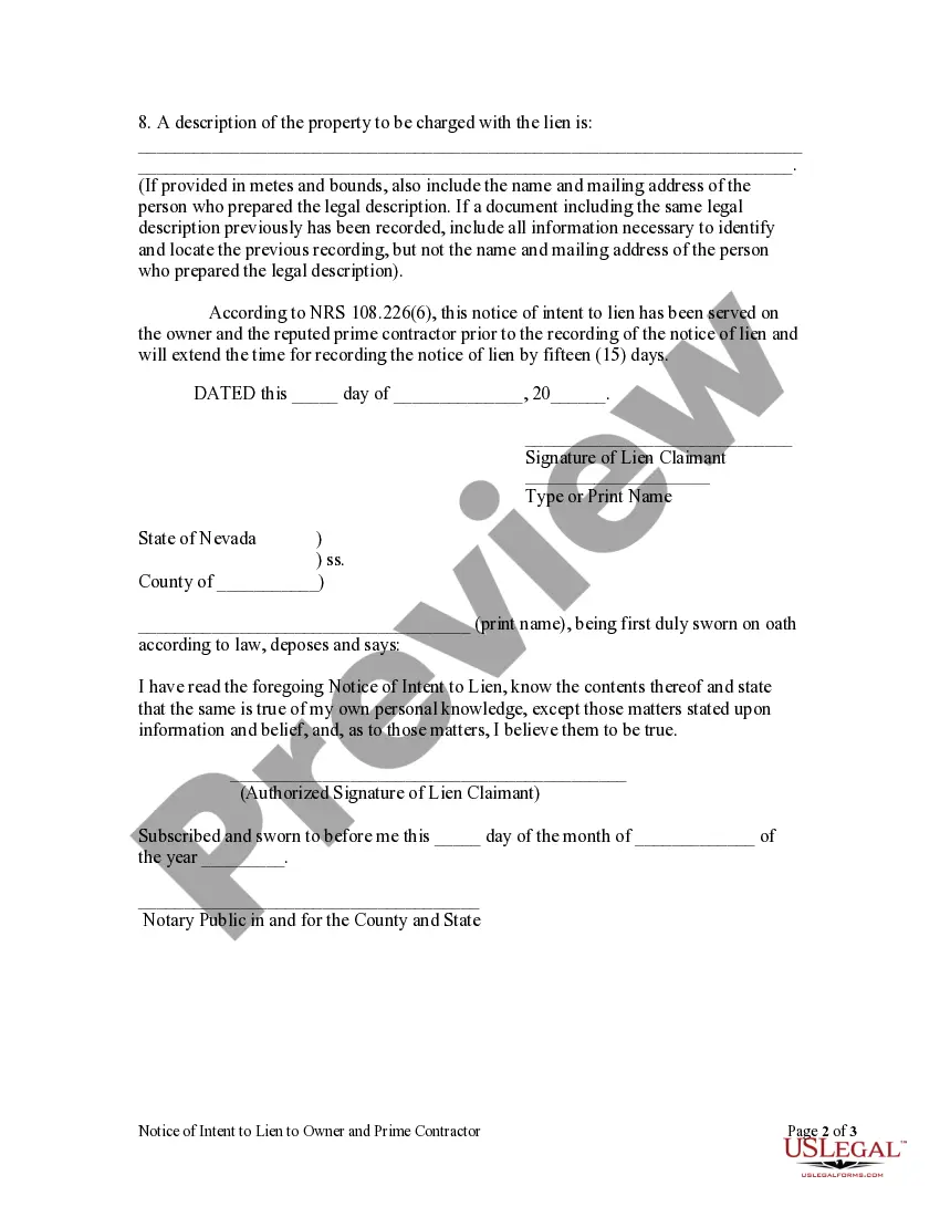 Get Notice of Intent to Lien to Owner and Prime Contractor - Individual Preview Notice of Intent to Lien to Owner and Prime Contractor - Individual