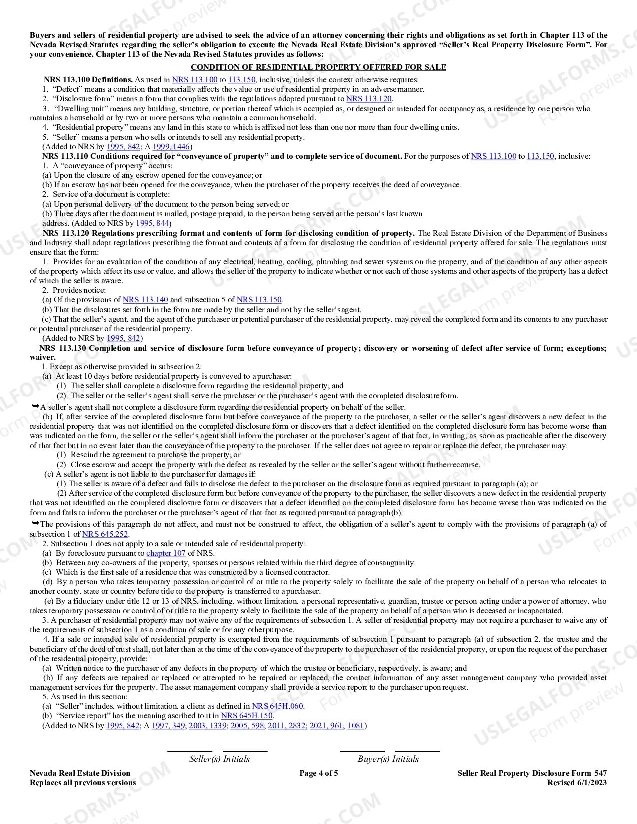 Preview Residential Real Estate Sales Disclosure Statement