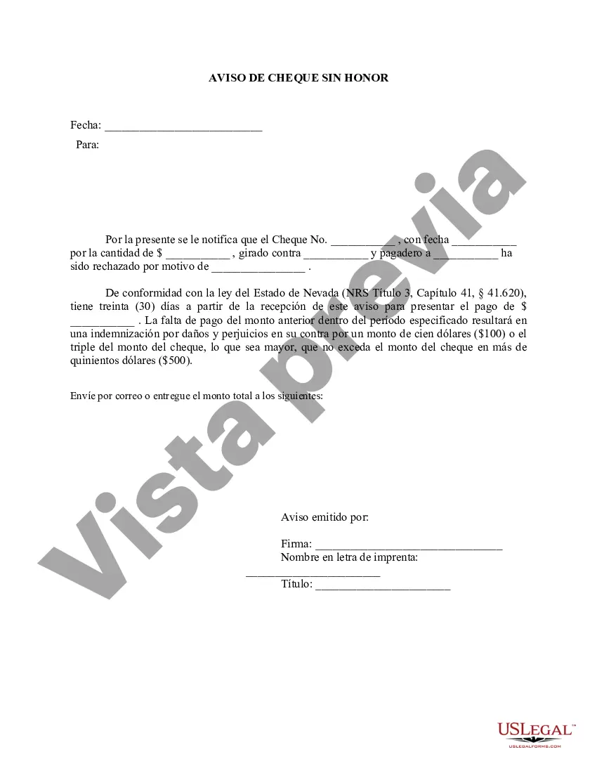 Preview Aviso de cheque sin fondos - Civil - Palabras clave: cheque sin fondos, cheque sin fondos