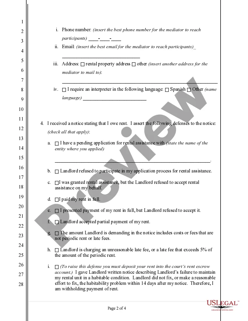 Preview Tenant's Affidavit in Opposition to Summary Eviction