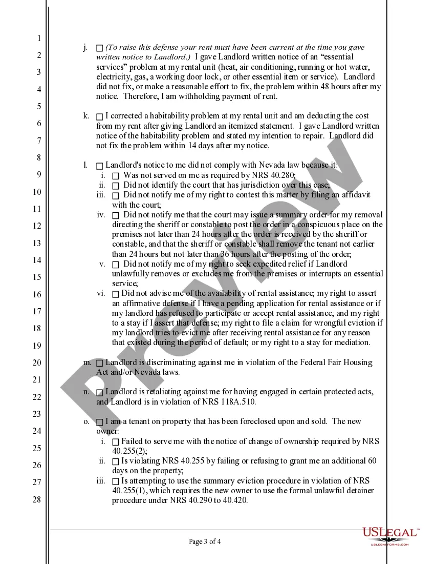 Preview Tenant's Affidavit in Opposition to Summary Eviction