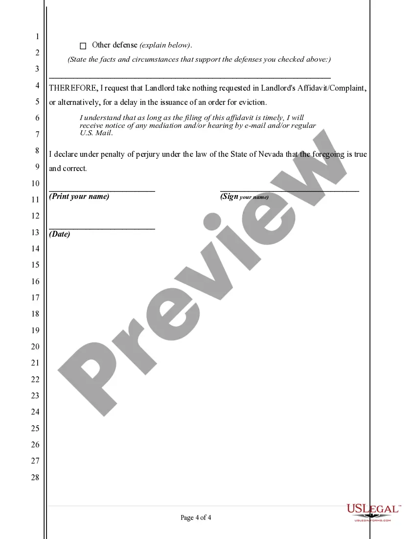 Preview Tenant's Affidavit in Opposition to Summary Eviction