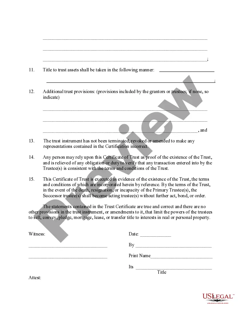 Preview Nevada Certificate of Trust by Corporation