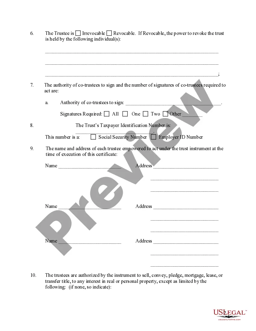 Preview Nevada Certificate of Trust by Individual