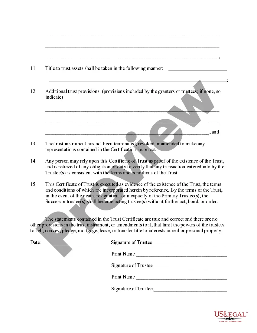 Preview Nevada Certificate of Trust by Individual