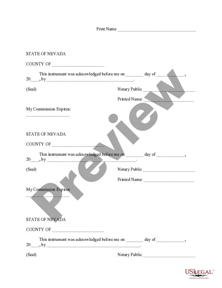 Preview Nevada Certificate of Trust by Individual