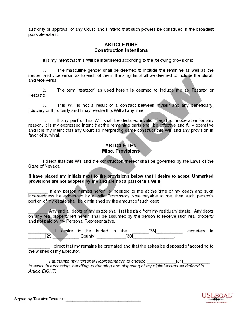 Preview Mutual Wills containing Last Will and Testaments for Man and Woman living together not Married with No Children