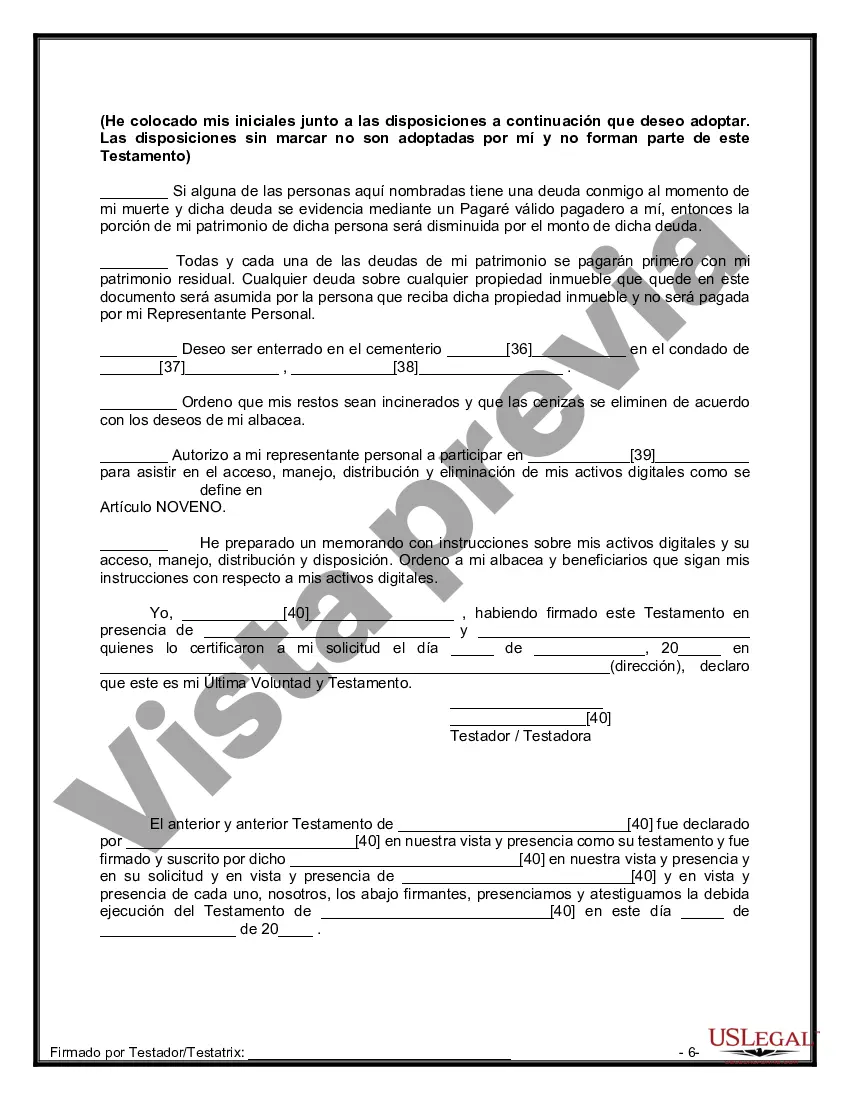 Preview Paquete de Testamentos Mutuos de Últimas Voluntades y Testamentos para Personas Solteras que conviven con Hijos Adultos